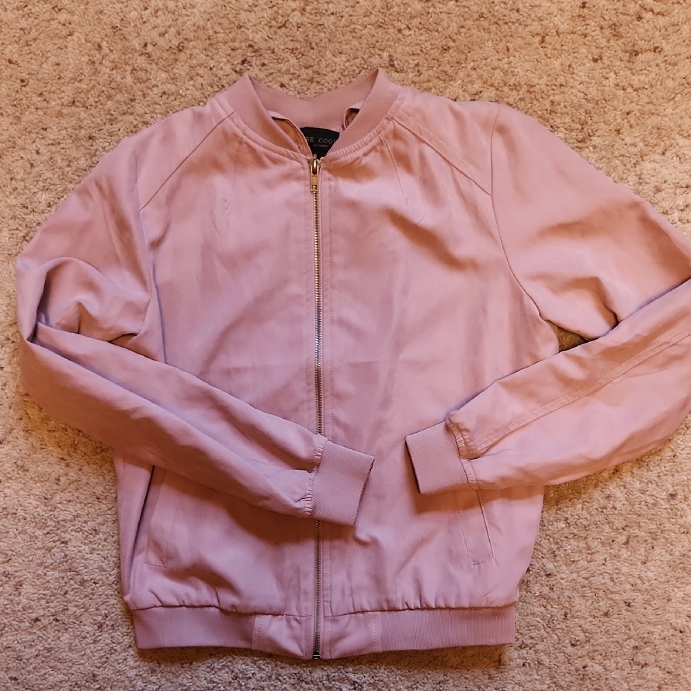 BE COOL Pink Satin Bomber Jacket with Ribbed Details